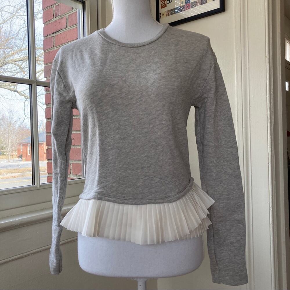 J. Crew Ruffle Hem Sweater XXS Grey / Cream
